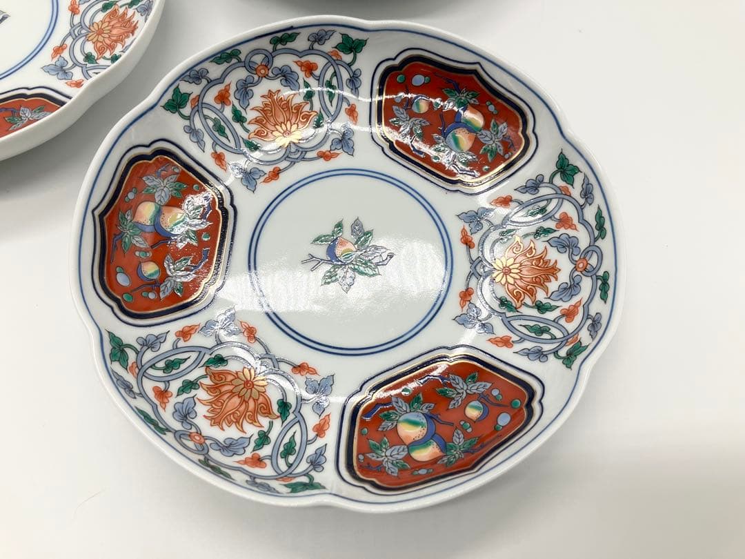 【美品】有田焼 其泉窯 寿桃 金彩 銘々皿 5枚セット 縁起物