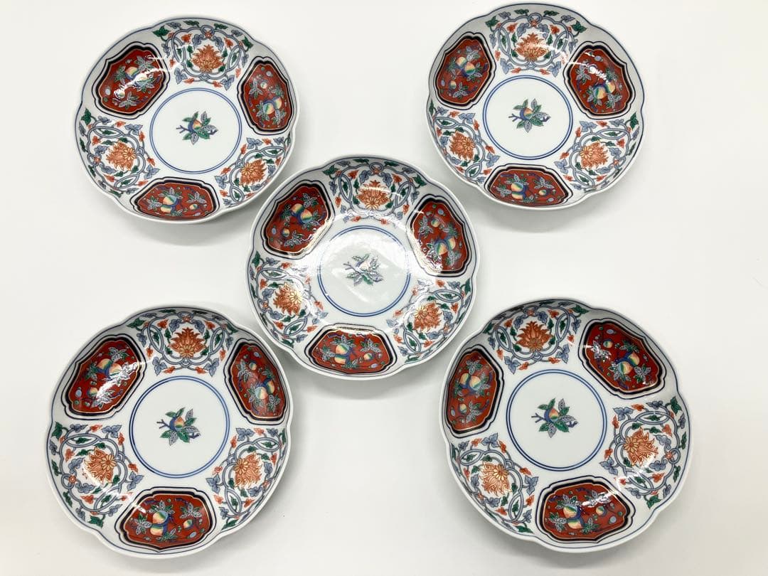 【美品】有田焼 其泉窯 寿桃 金彩 銘々皿 5枚セット 縁起物