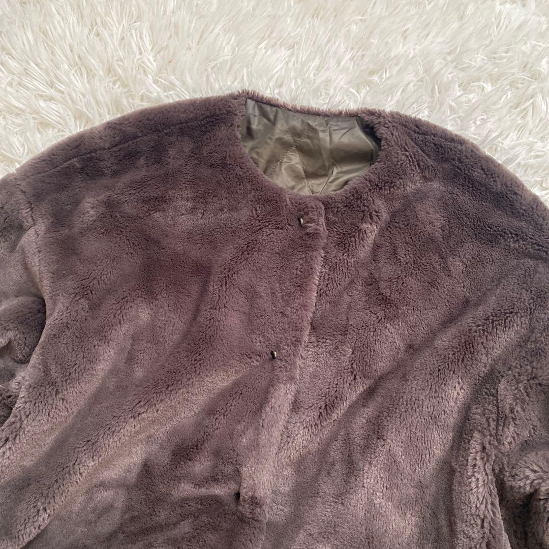 MOGA モガ リバーシブル キルティング ボアコート カーキ ノーカラー