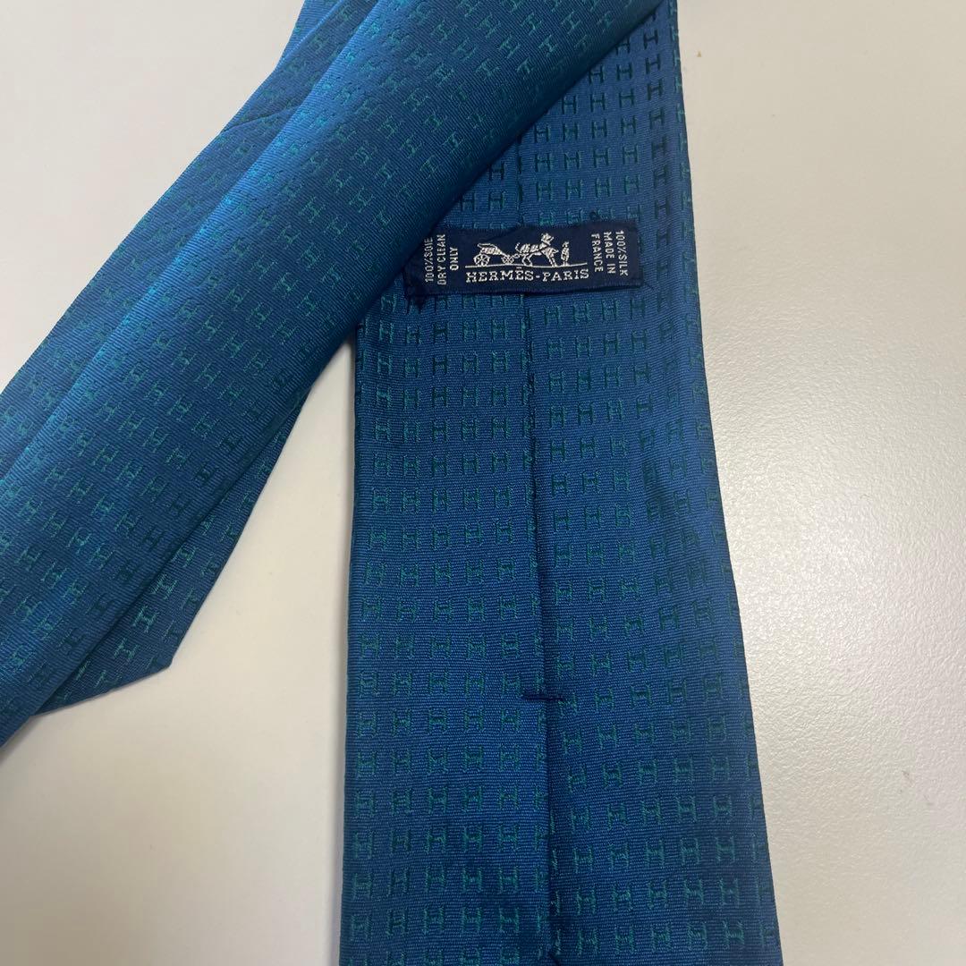 HERMES ファソネ　ブルー ネクタイ　美品