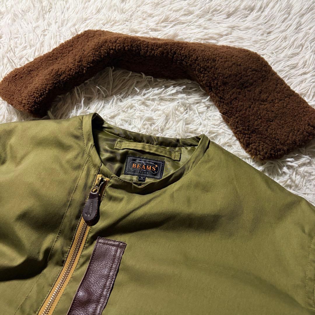 美品■BEAMS + フライトジャケット　B-15A 襟ボア　カーキ