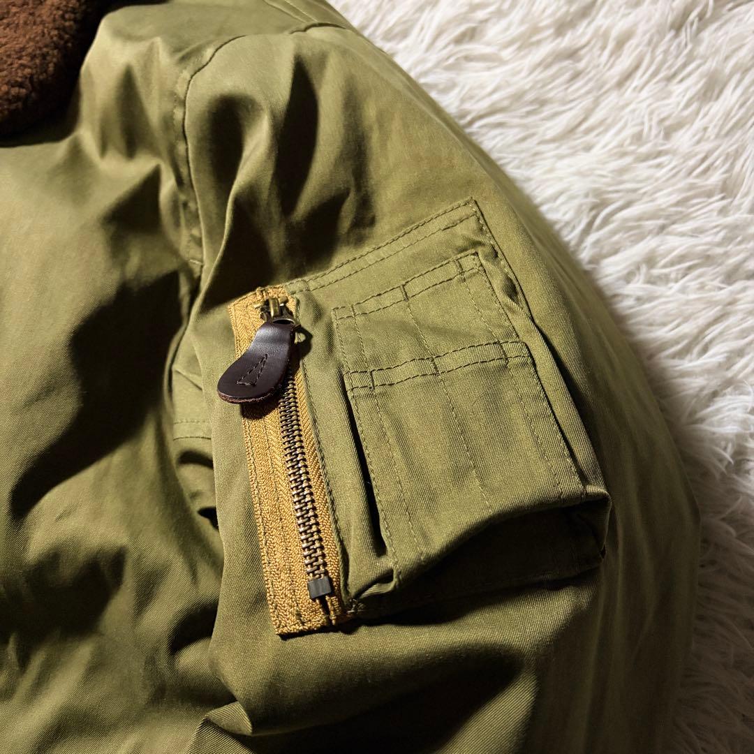 美品■BEAMS + フライトジャケット　B-15A 襟ボア　カーキ