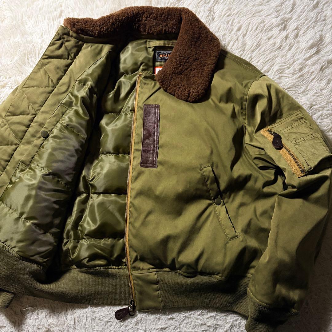 美品■BEAMS + フライトジャケット　B-15A 襟ボア　カーキ
