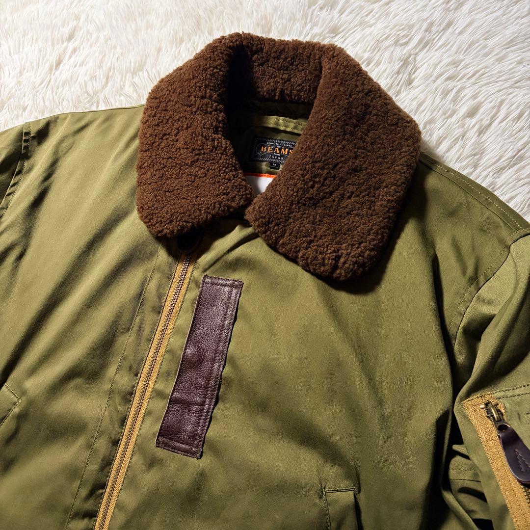 美品■BEAMS + フライトジャケット　B-15A 襟ボア　カーキ