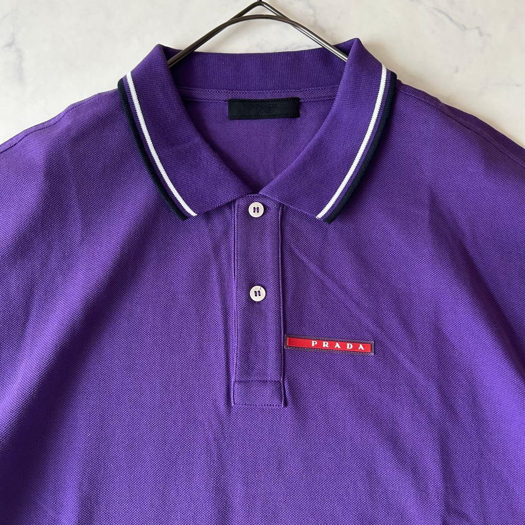 極美品✨希少XXXLサイズ PRADA プラダ ポロシャツ パープル ラバーロゴ