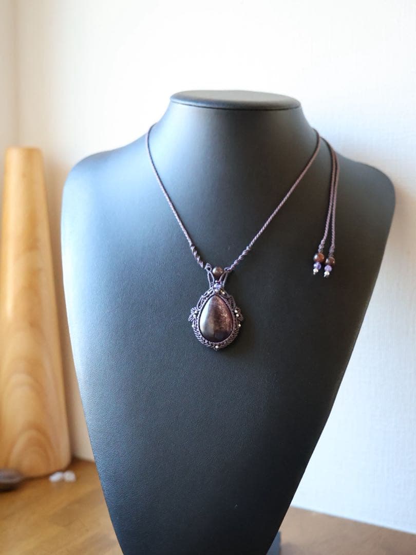 J*s様 パープルマイカ　マクラメ　ネックレス 桜瑪瑙ネックレス