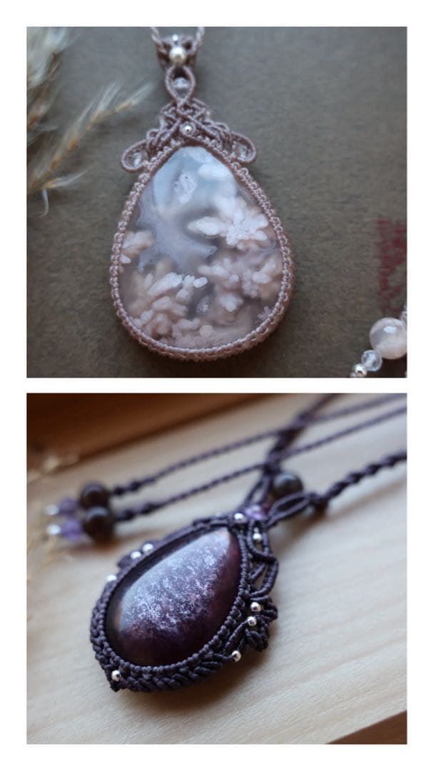J*s様 パープルマイカ　マクラメ　ネックレス 桜瑪瑙ネックレス