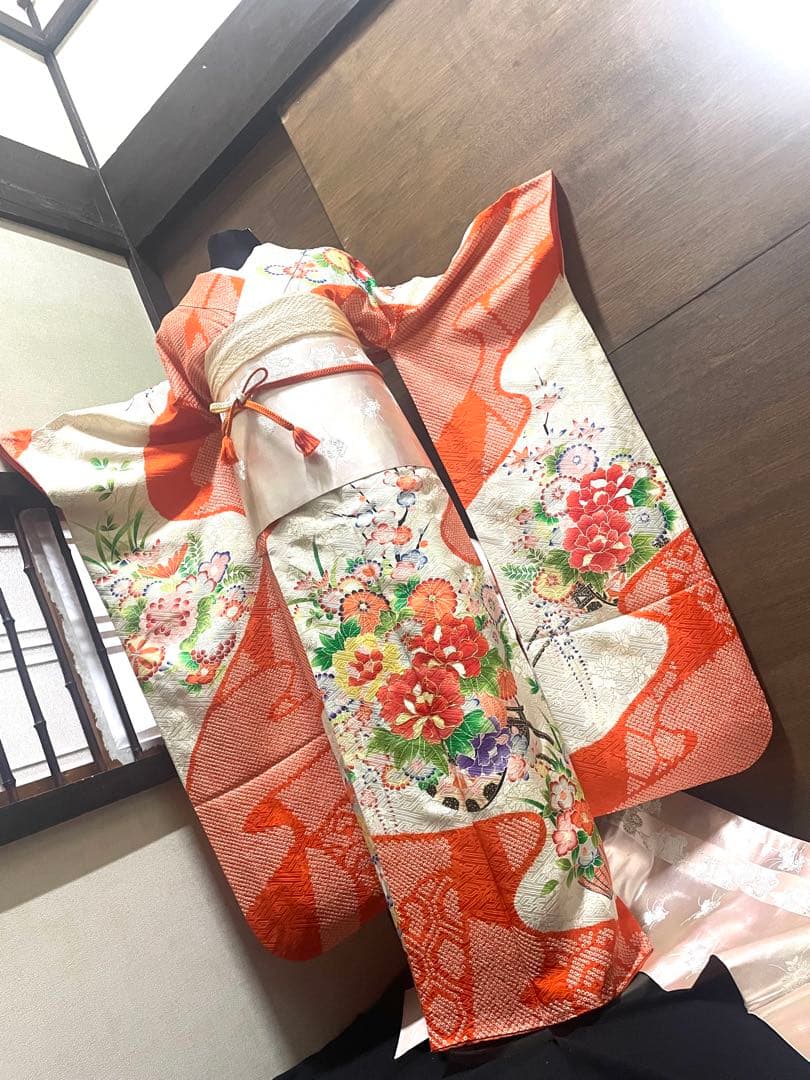 振袖フルセット6点サイズS〜M駒刺繍　絞り　花車文　暈し染め　金彩　正絹