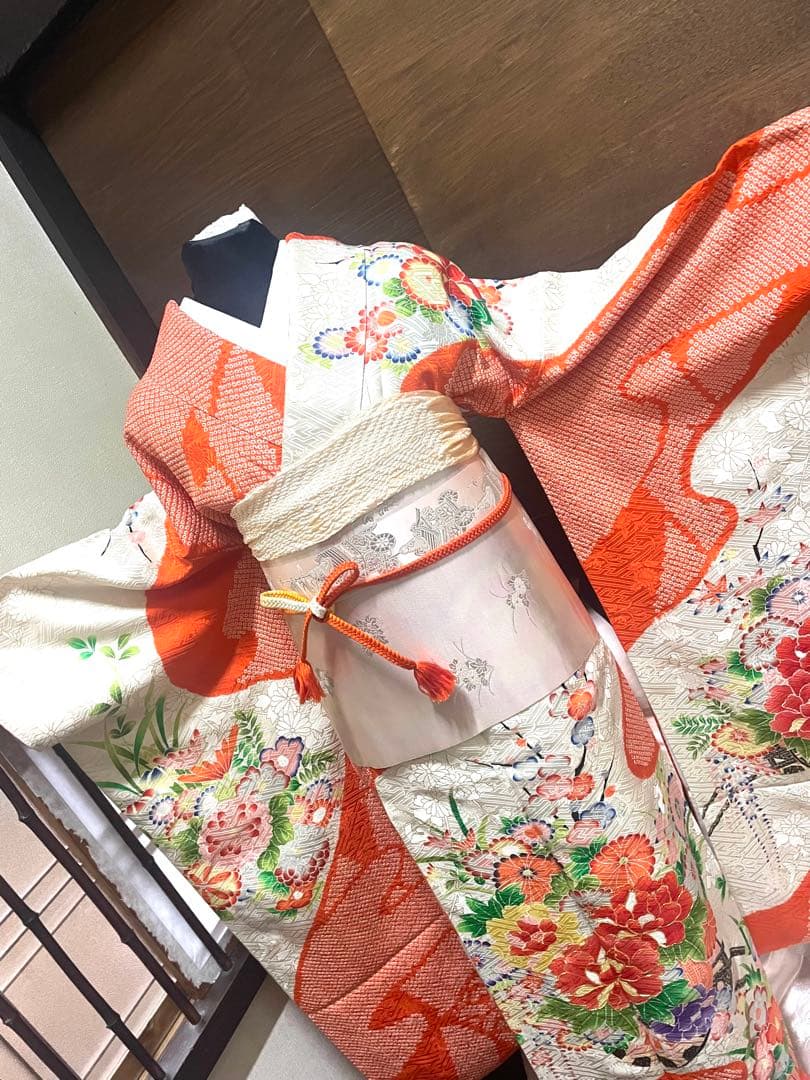 振袖フルセット6点サイズS〜M駒刺繍　絞り　花車文　暈し染め　金彩　正絹