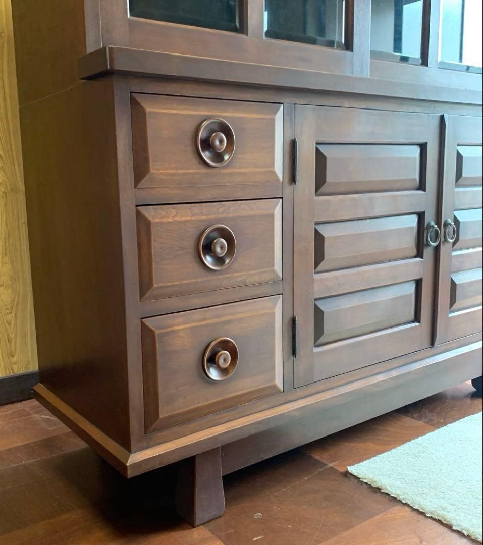 ガラス扉付きキャビネット　食器棚　本棚　辰巳木工　鳥取民藝家具　飾り棚　骨董