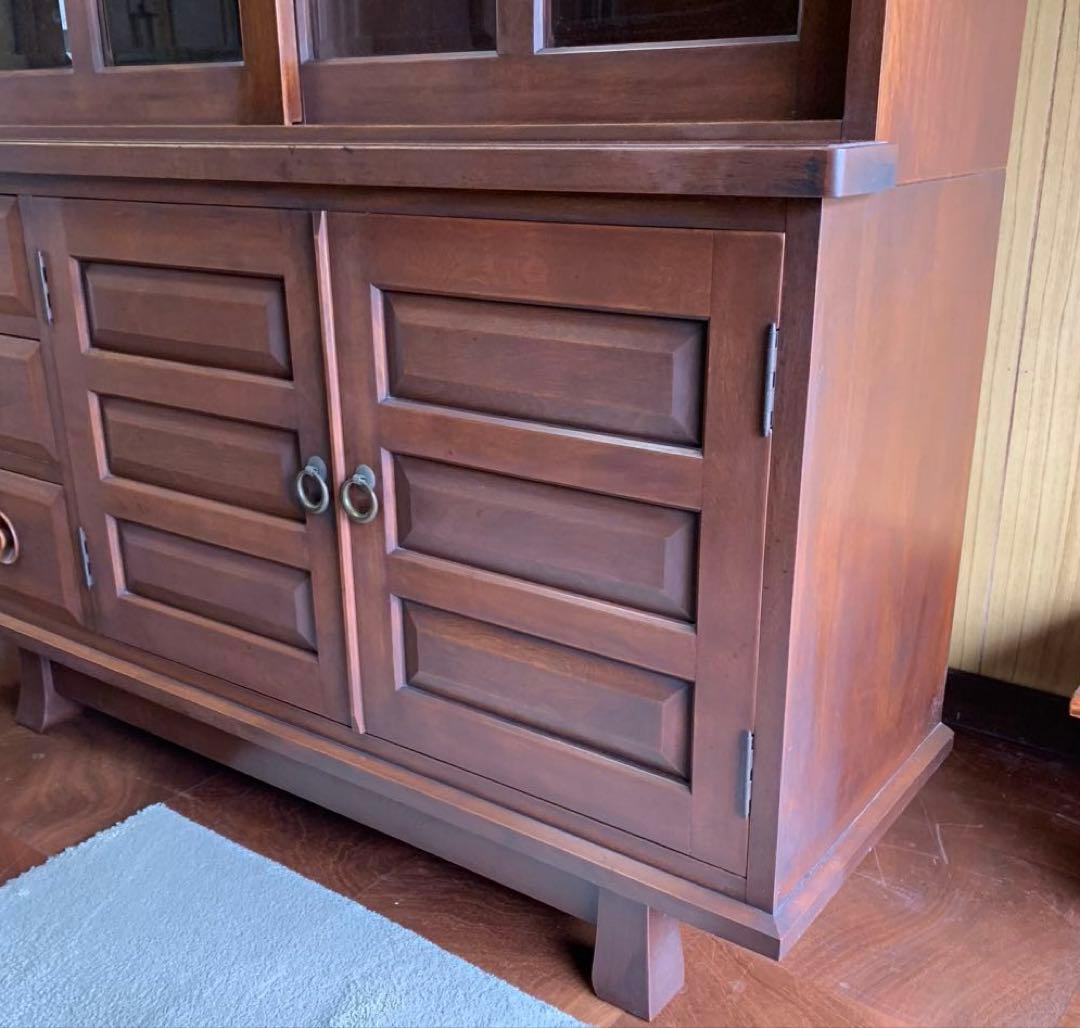 ガラス扉付きキャビネット　食器棚　本棚　辰巳木工　鳥取民藝家具　飾り棚　骨董