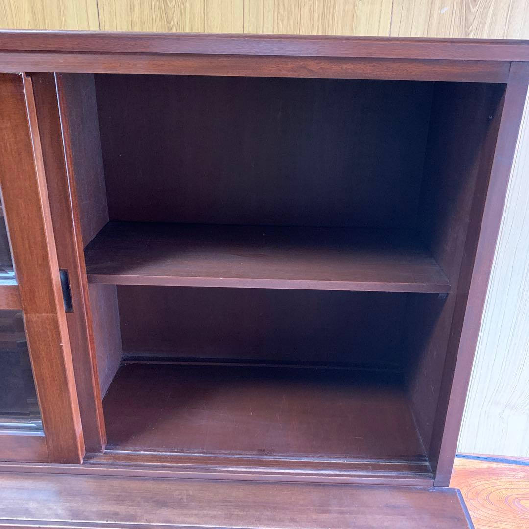 ガラス扉付きキャビネット　食器棚　本棚　辰巳木工　鳥取民藝家具　飾り棚　骨董