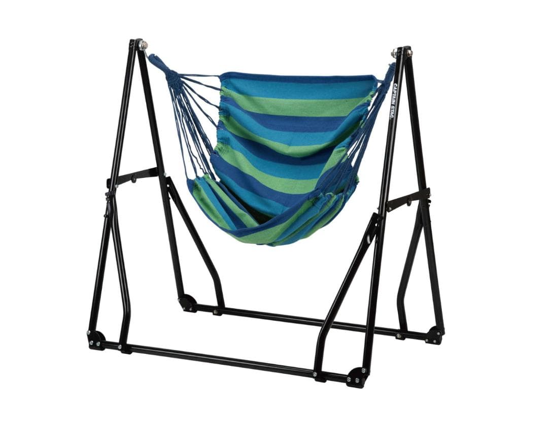 【飯能さん】スチールポール 3WAYハンモックセット(グリーン・ブルー)