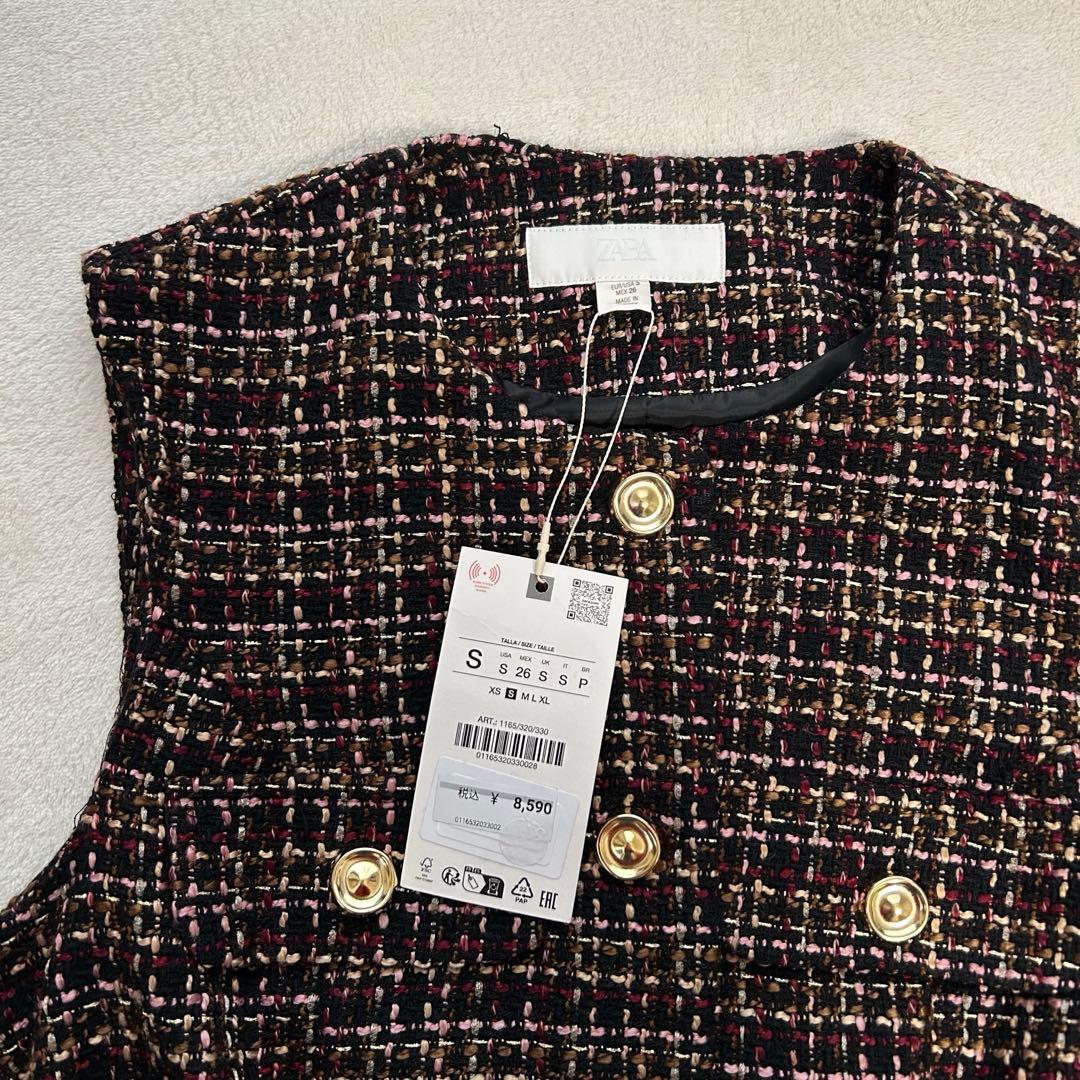 新品未使用　タグ付き　ZARA ベルト付きテクスチャーベスト ツイードベスト