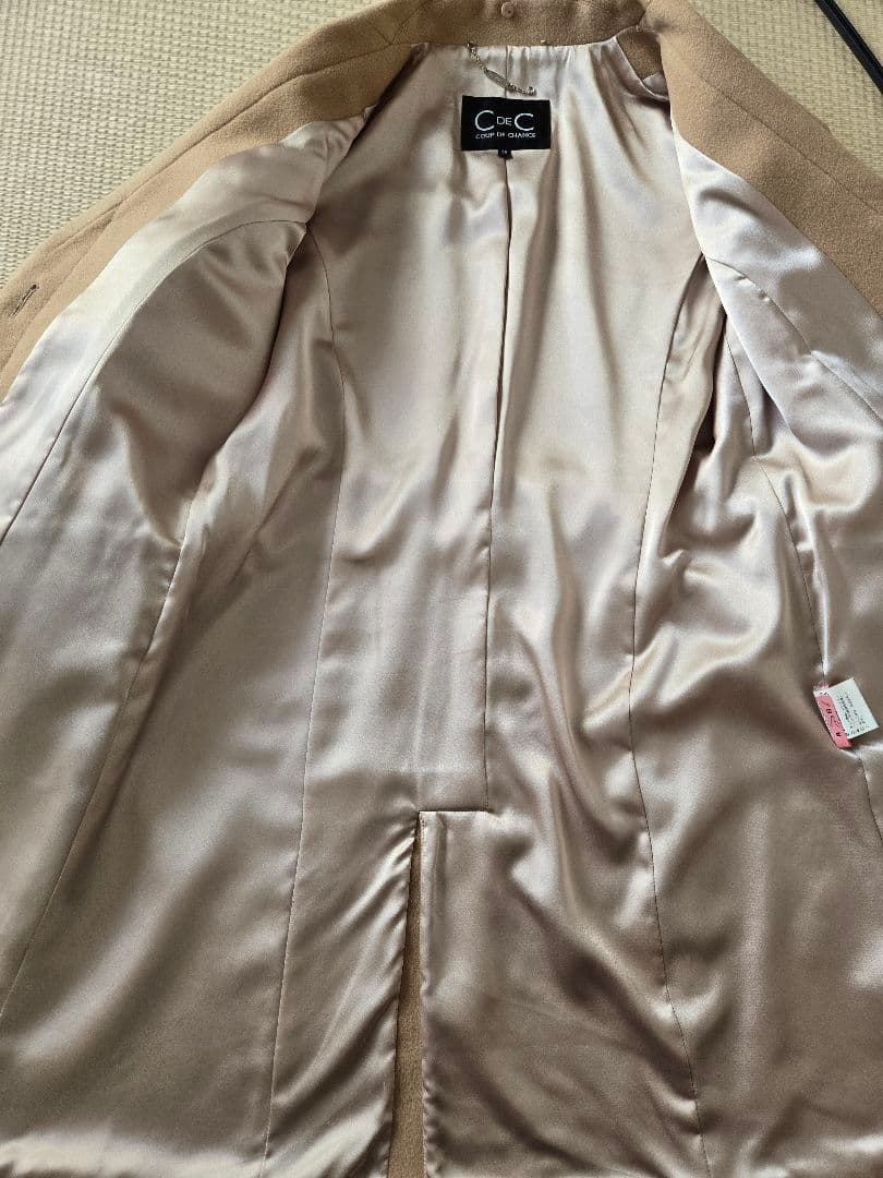 クードシャンス ベージュフォックスファー付きウール・カシミア混 コート