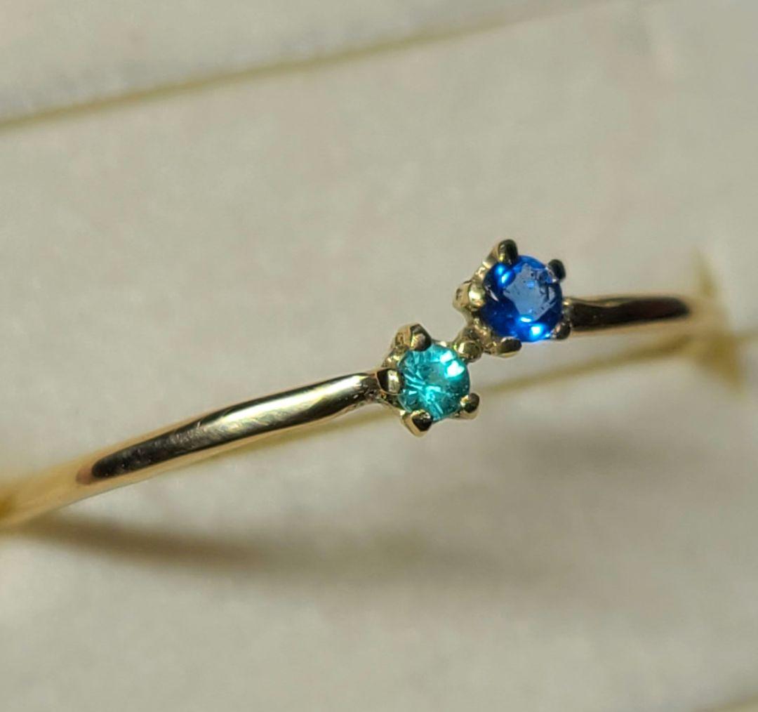 ネオン青バチバチのリングです★バターリャパライバトルマリン&アウイナイト18金★