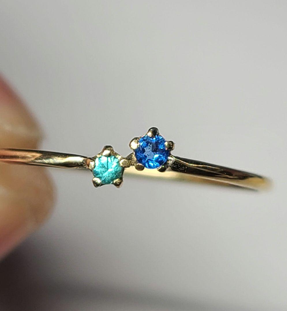 ネオン青バチバチのリングです★バターリャパライバトルマリン&アウイナイト18金★