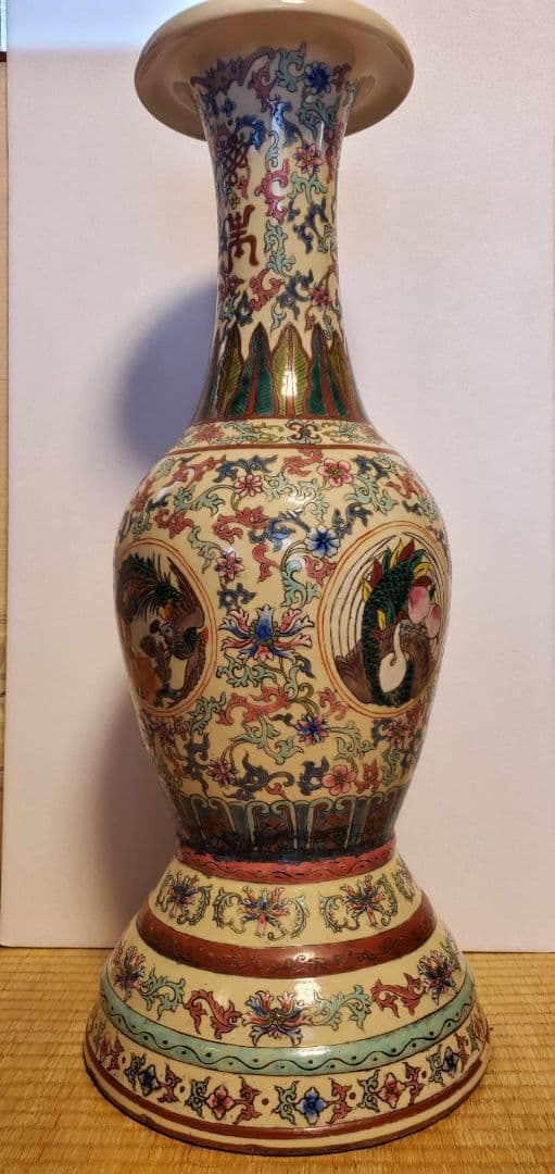 中国古玩　大清雍正年製　色絵粉彩唐草龍鳳凰文様　大花瓶