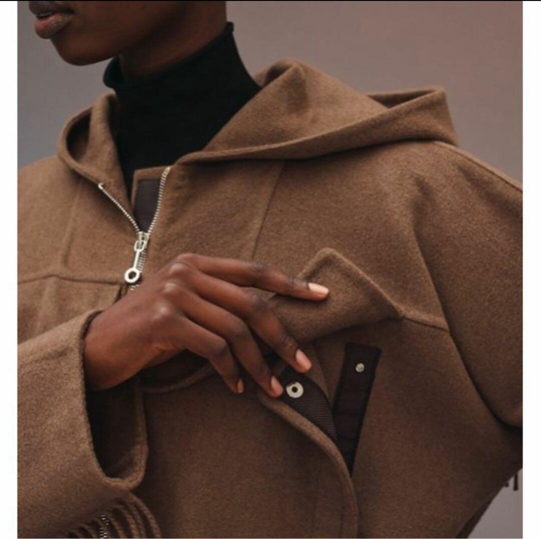 美品　HERMESエルメス　カシミヤレザー　ロング　フリンジ　コート　ブラウン