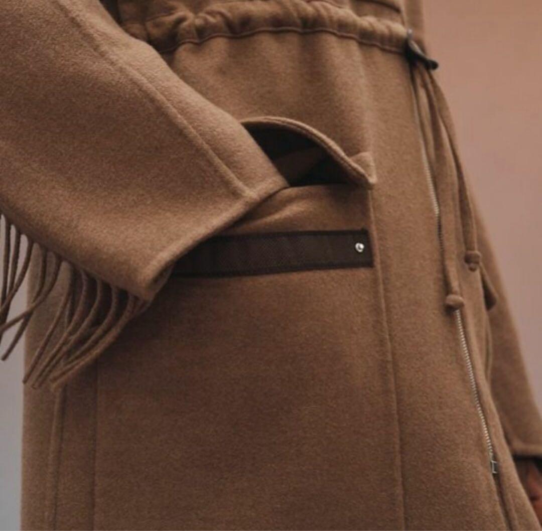 美品　HERMESエルメス　カシミヤレザー　ロング　フリンジ　コート　ブラウン