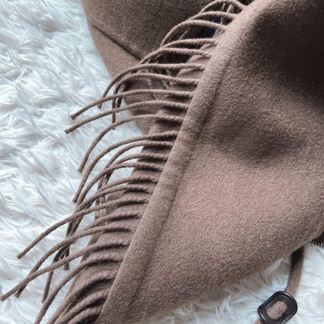 美品　HERMESエルメス　カシミヤレザー　ロング　フリンジ　コート　ブラウン