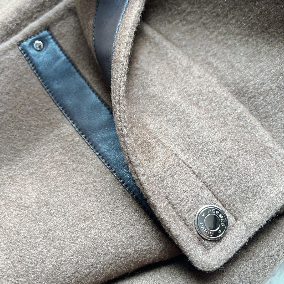 美品　HERMESエルメス　カシミヤレザー　ロング　フリンジ　コート　ブラウン