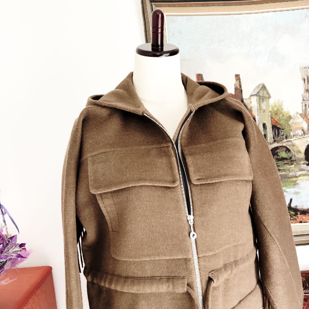 美品　HERMESエルメス　カシミヤレザー　ロング　フリンジ　コート　ブラウン