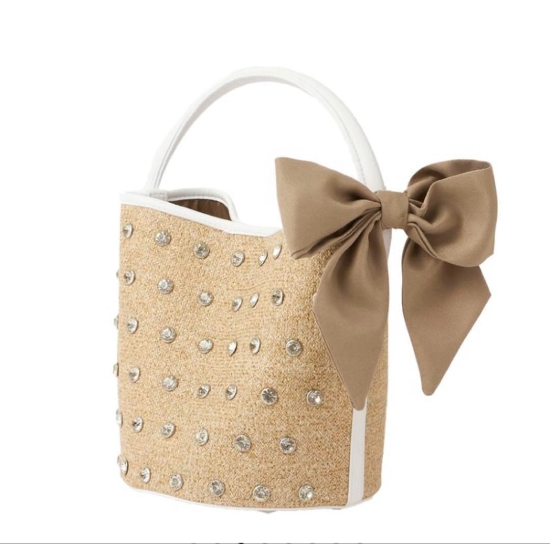 【新品・未使用】DIANA ダイアナ　リボン＆ビジューバッグ ポーチ付き