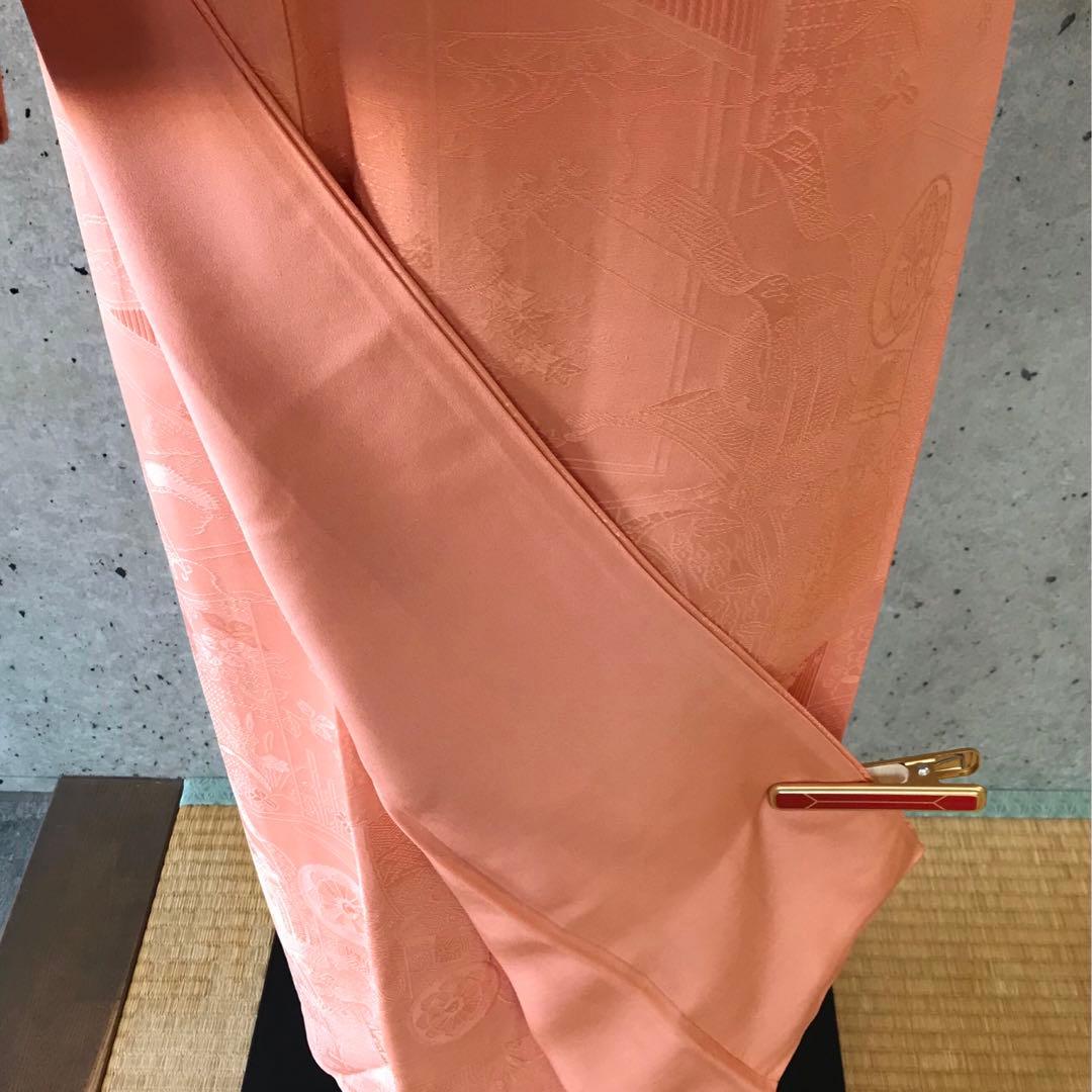 正絹　色無地　地紋あり　一つ紋　袷