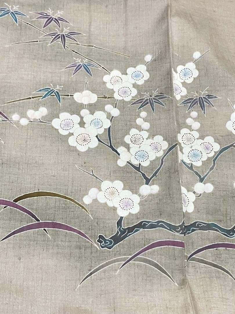 結城紬 手描き訪問着 奥順特製 はたおり娘 花文 証紙 美品 イ6665