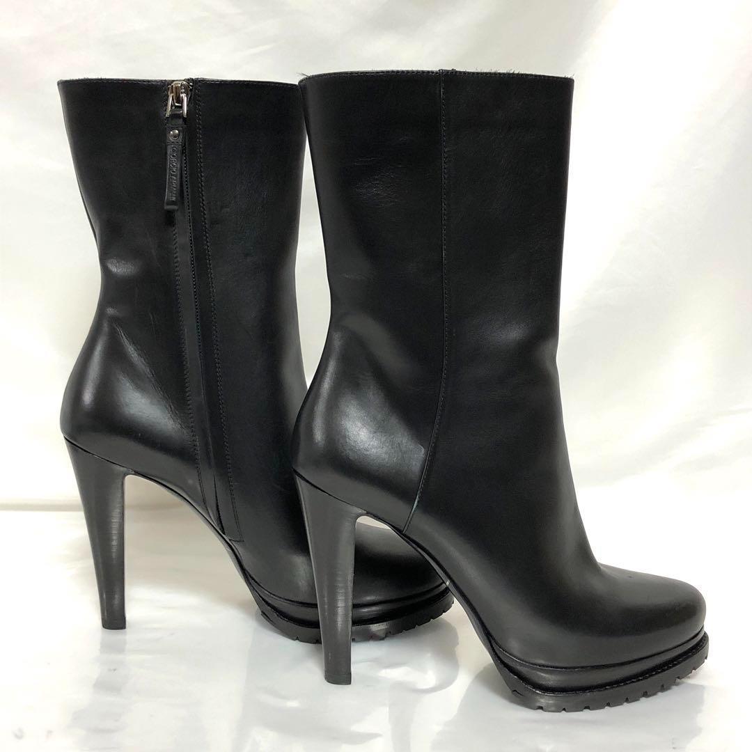 ジョルジオアルマーニ*37*レザーブーツ/革靴*黒/ブラック*