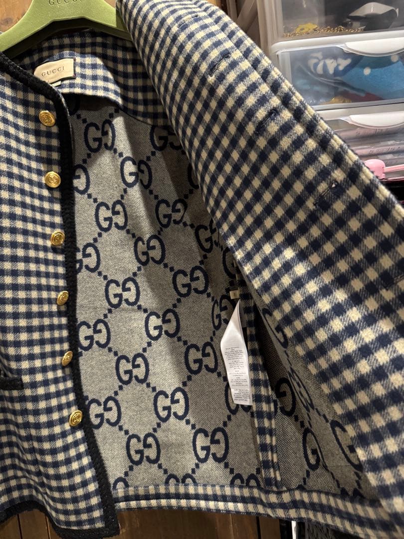 GUCCI チェック柄 ノーカラージャケット（未着用）