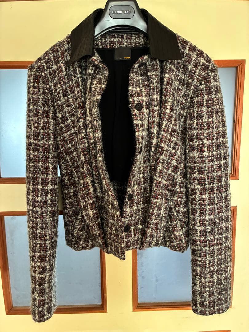 イタリア製フェンディFENDIミックスツイードショート丈ジャケットウール38