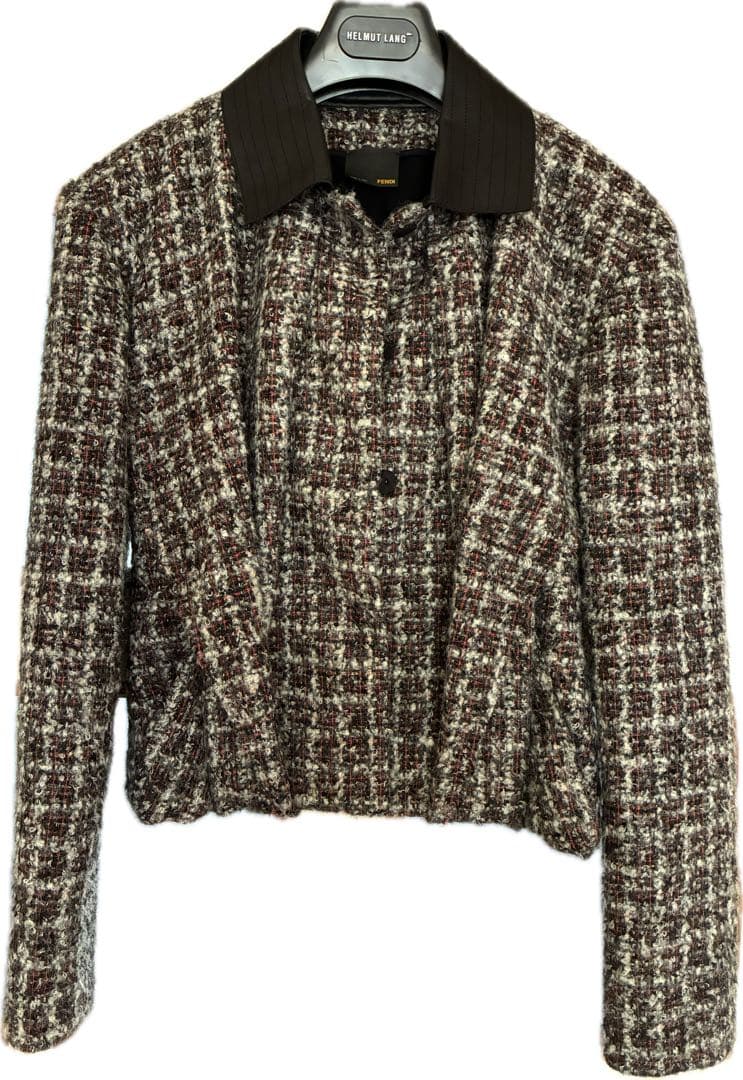 イタリア製フェンディFENDIミックスツイードショート丈ジャケットウール38