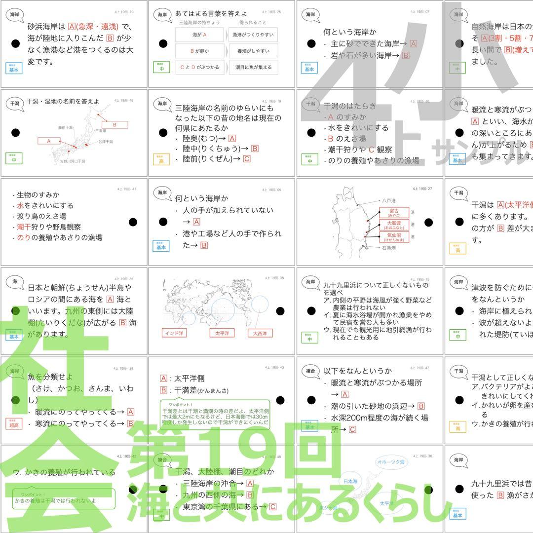 中学受験 暗記カード【4年上ハーフセット 社会11-19回】組テ対策 予シリ
