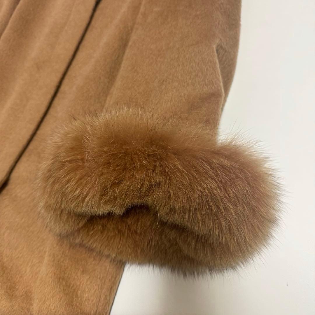 Mfil アルパカ ノーカラーコート フォックスファー キャメル　エムフィル