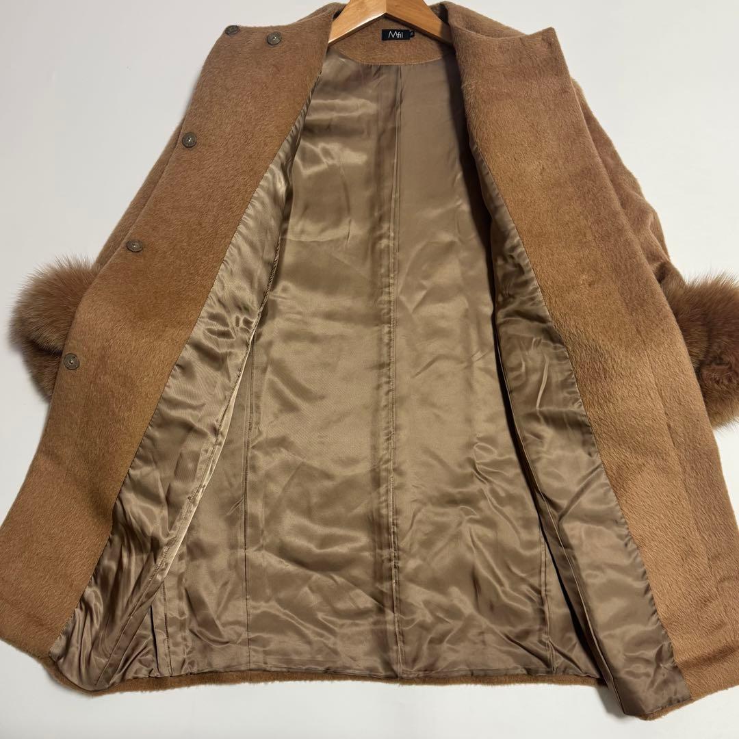 Mfil アルパカ ノーカラーコート フォックスファー キャメル　エムフィル