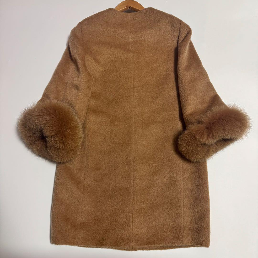 Mfil アルパカ ノーカラーコート フォックスファー キャメル　エムフィル