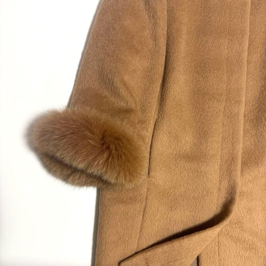 Mfil アルパカ ノーカラーコート フォックスファー キャメル　エムフィル