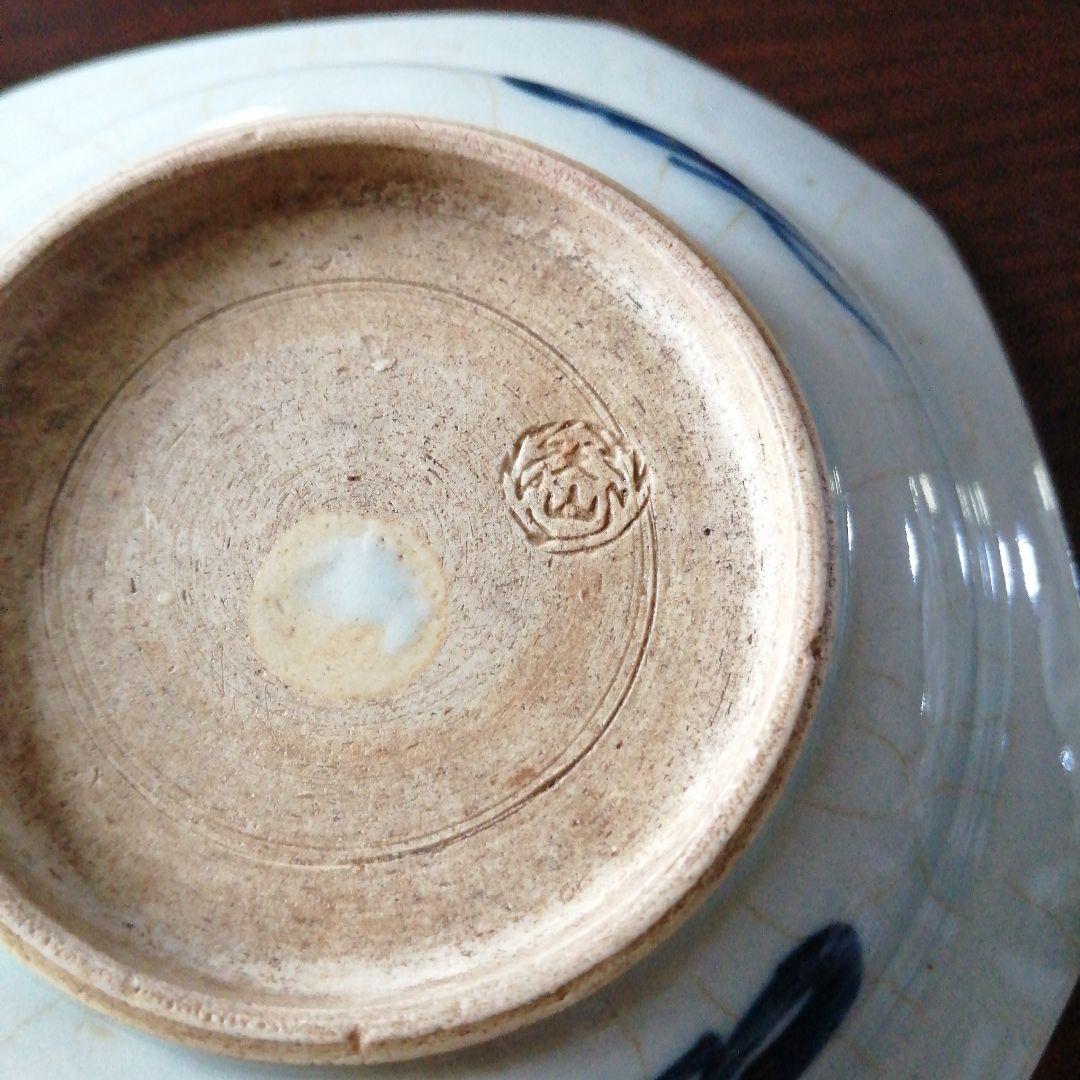 犬山焼　染付八角小皿　6枚　幕末〜明治期