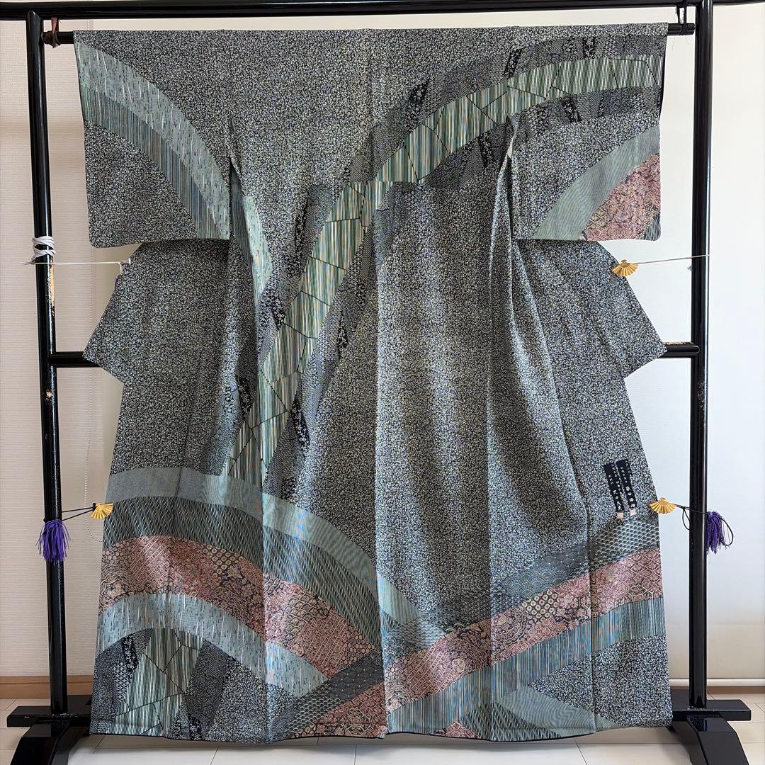 も*も様 ■E5848■美品■正絹■染谷梅治　落款　黒　江戸小紋　訪問着■丈16