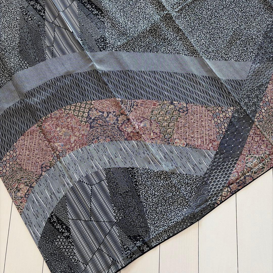 も*も様 ■E5848■美品■正絹■染谷梅治　落款　黒　江戸小紋　訪問着■丈16