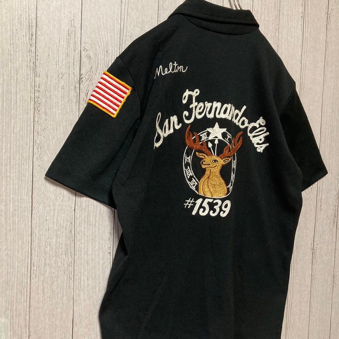 60s70s  mr.morts USA製 刺繍 ハーフジップ ボウリングシャツ