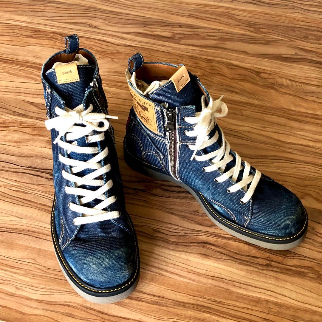 新品／26.5㎝、27㎝／グラム glamb／ヴィンテージ加工 デニムブーツ