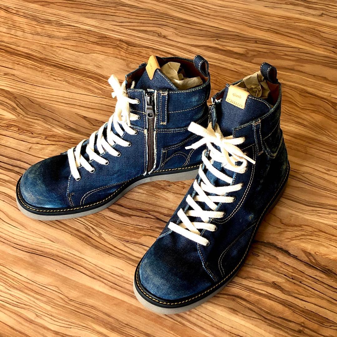 新品／26.5㎝、27㎝／グラム glamb／ヴィンテージ加工 デニムブーツ