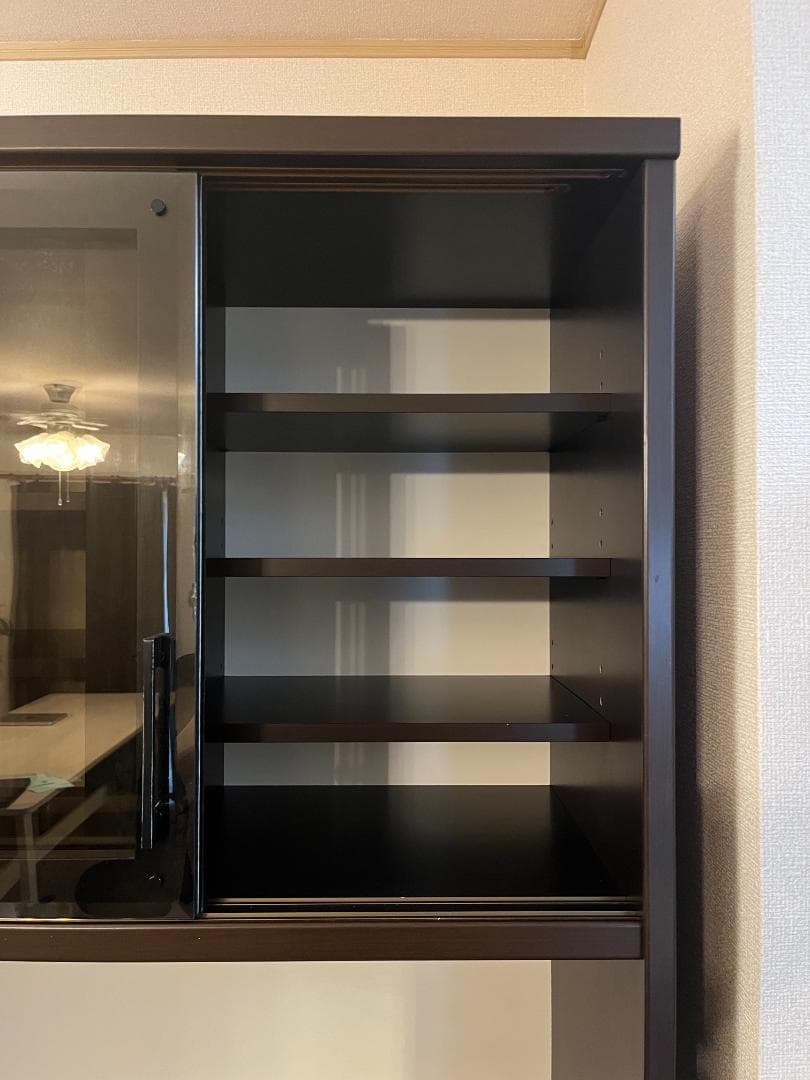 MUMU 【松田家具】横幅90cm 食器棚 ダークブラウン ガラス扉付き