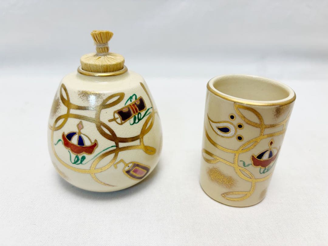 未使用 茶道具 木製黒真塗 花丸蒔絵 茶箱セット 茶器揃え 紙箱