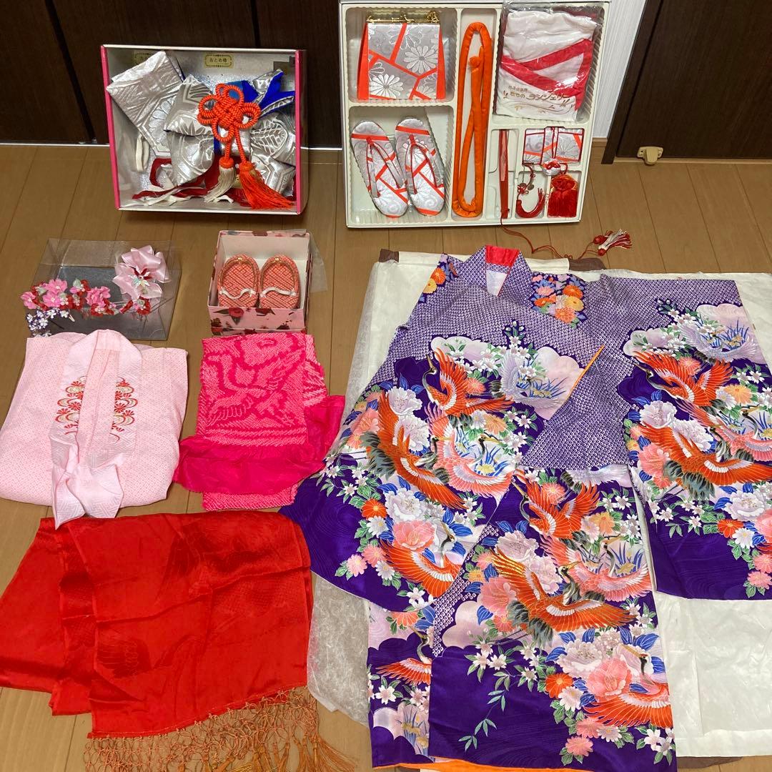 美品　15点セット　七五三　フルセット　3歳　5歳　7歳　アンティーク　紫　着物