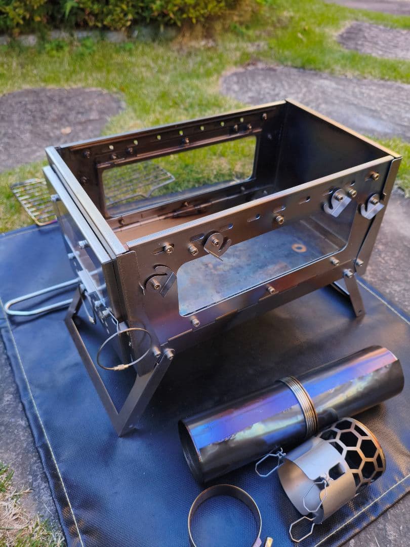 チタン製 薪ストーブ 3面ガラス窓付き 煙突2m 火入れのみ！