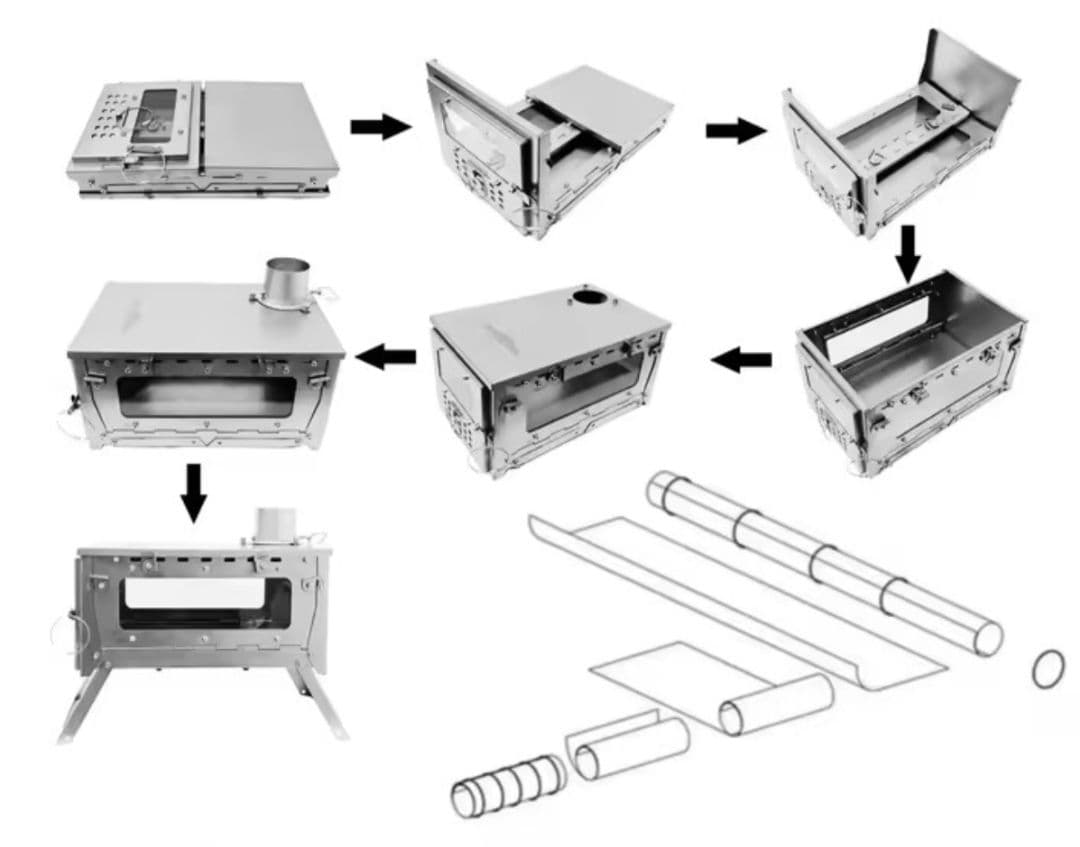 チタン製 薪ストーブ 3面ガラス窓付き 煙突2m 火入れのみ！